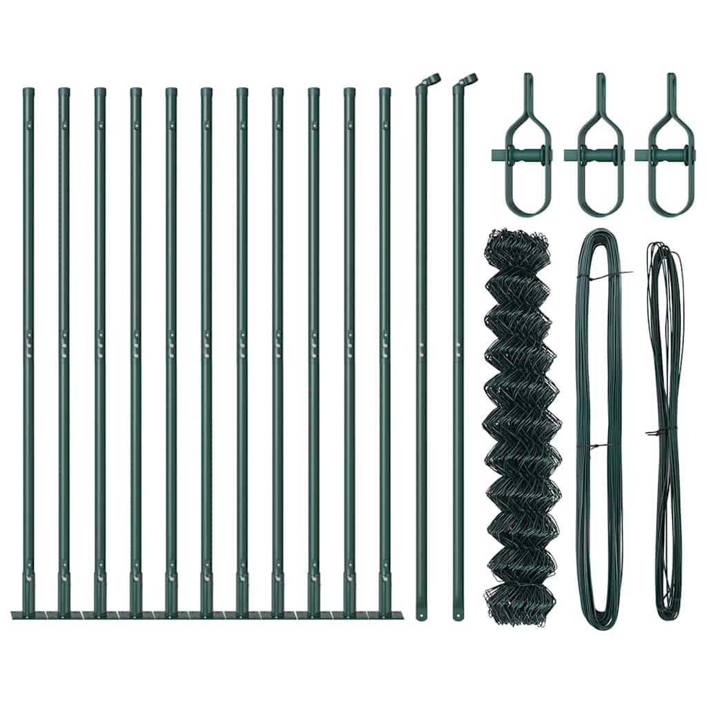 Kettengliedzaun mit Pfosten Grün 1,2 x 25 m Stahl